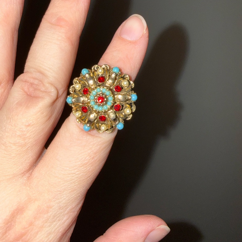 Vintage Gold and Red Statement Ring